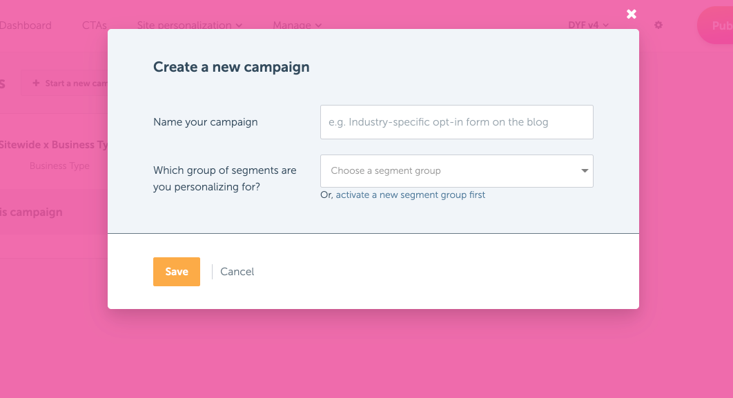 Creating a new personalization campaign in RightMessage