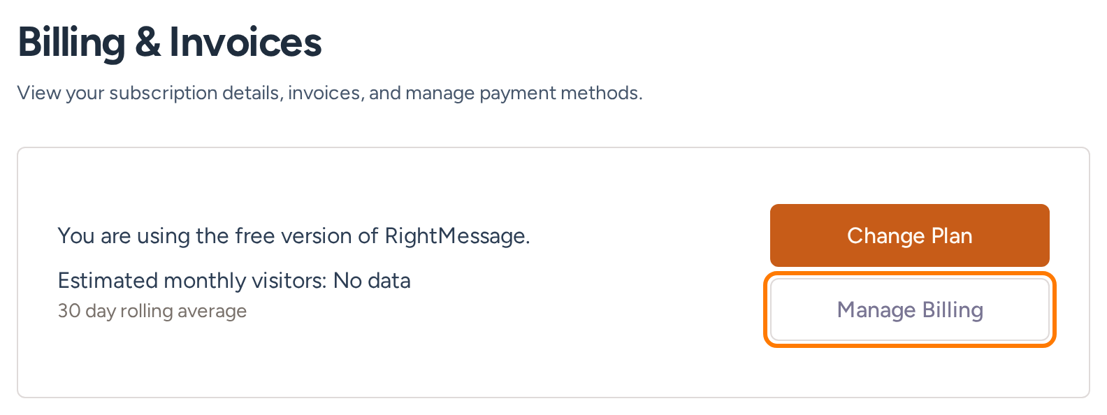 Billing and Invoices in the read-only demo, with Manage Billing highlighted