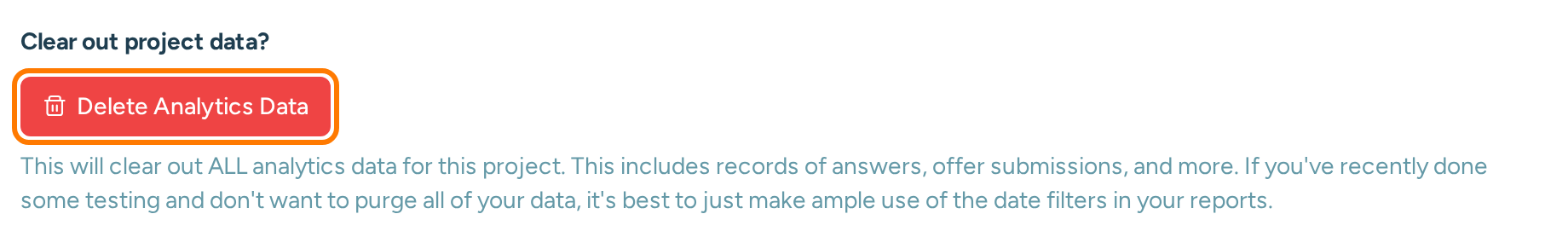 Your Data settings with Delete Analytics Data highlighted and the permanent data-clearing explanation