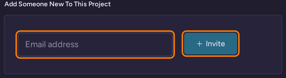 Project invitation form with the email address field and Invite button highlighted