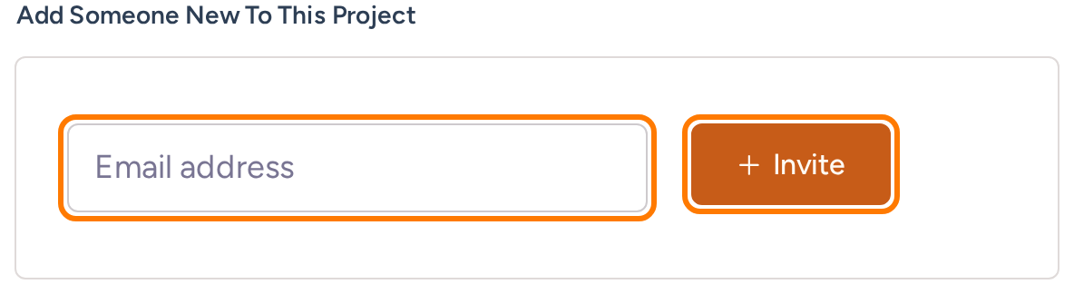 Project invitation form with the email address field and Invite button highlighted