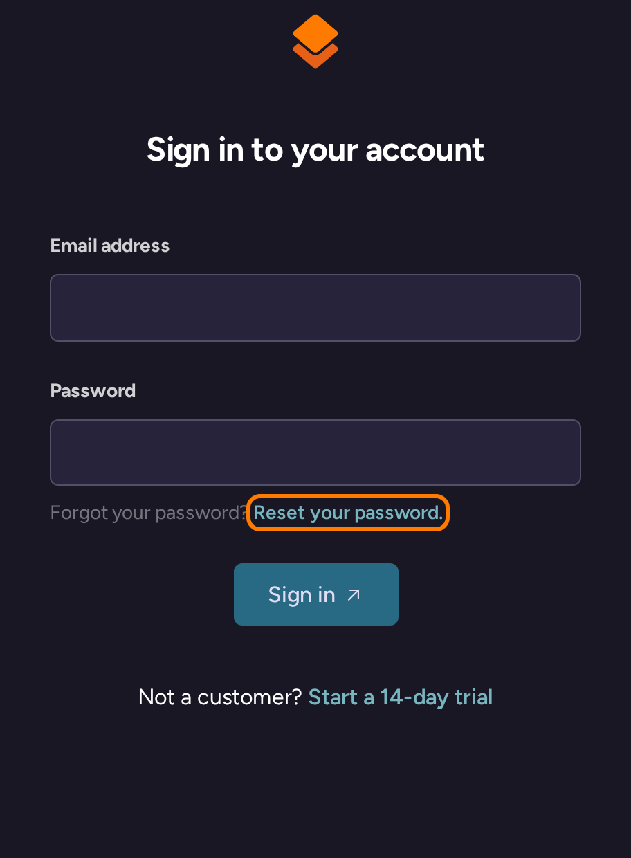 RightMessage sign-in form with the Reset your password link highlighted