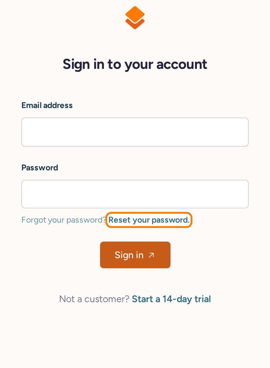 RightMessage sign-in form with the Reset your password link highlighted