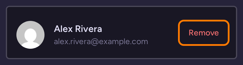 Alex Rivera example collaborator card with the Remove button highlighted
