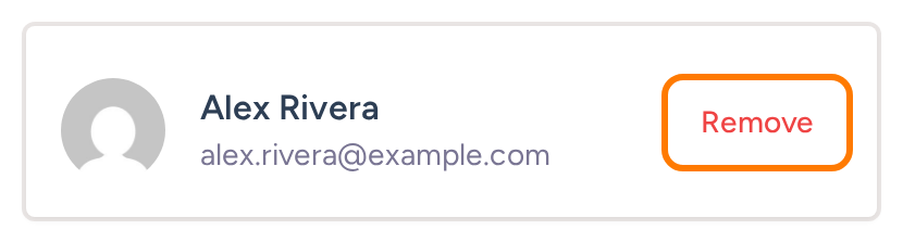 Alex Rivera example collaborator card with the Remove button highlighted