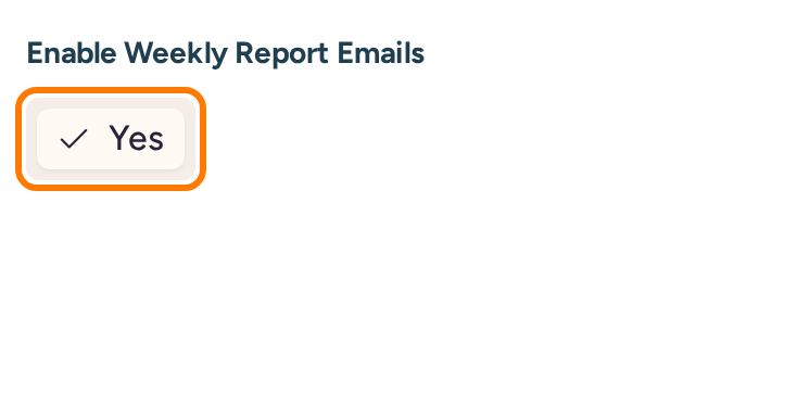 Enable Weekly Report Emails in the synthetic account profile, with the report toggle highlighted