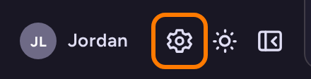 Settings gear beside Jordan in the lower-left dashboard navigation