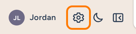 Settings gear beside Jordan in the lower-left dashboard navigation