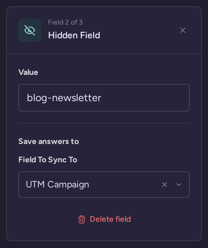 Hidden field inspector with blog-newsletter saved to the UTM Campaign field