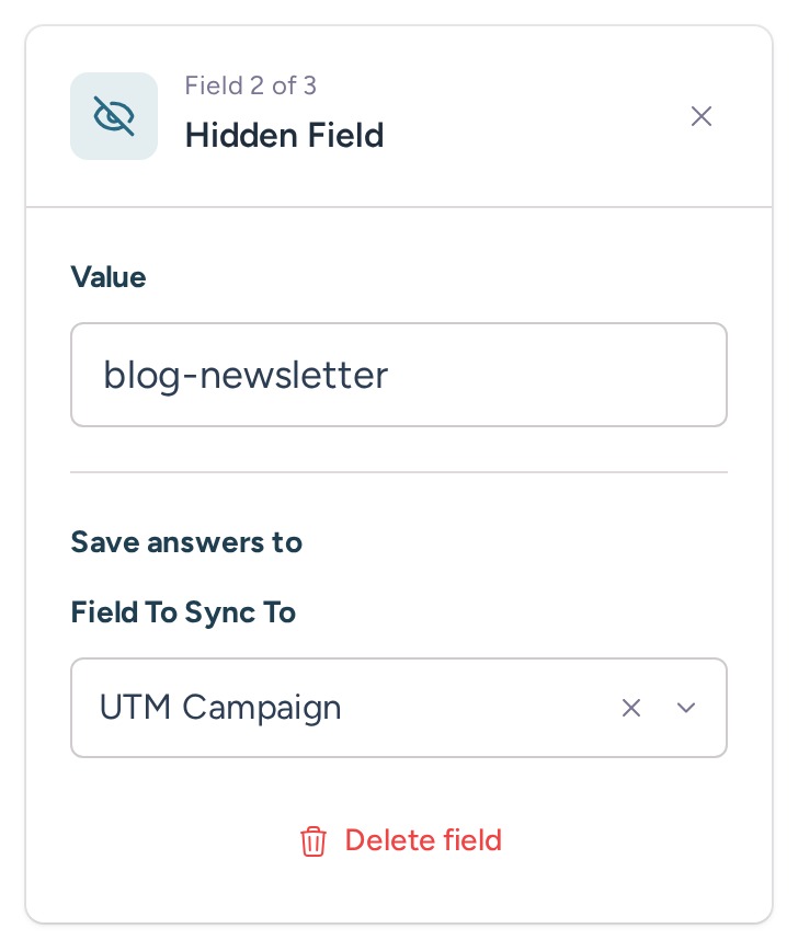 Hidden field inspector with blog-newsletter saved to the UTM Campaign field