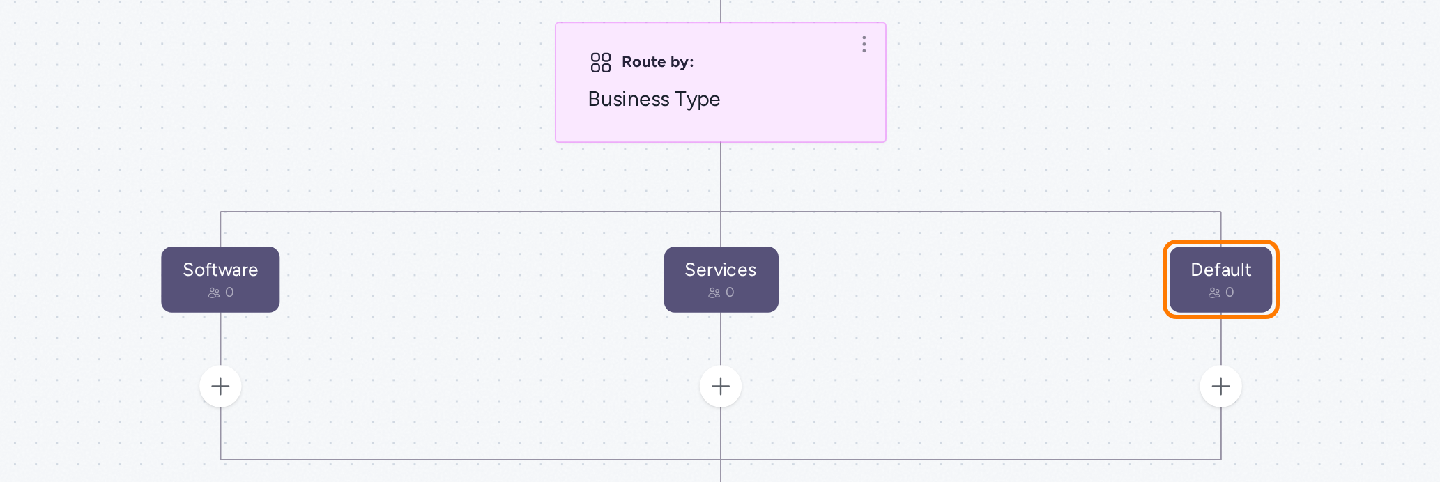 Business Type router with the Default branch for visitors without a matching answer highlighted
