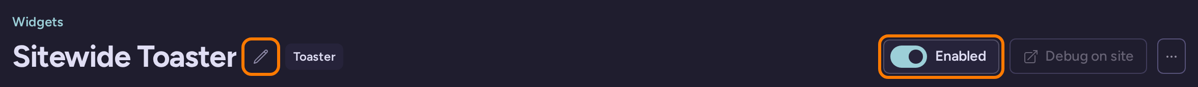 Widget name, rename pencil and Enabled toggle