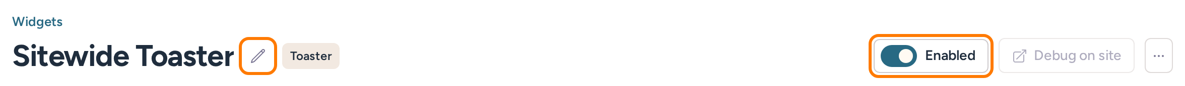 Widget name, rename pencil and Enabled toggle