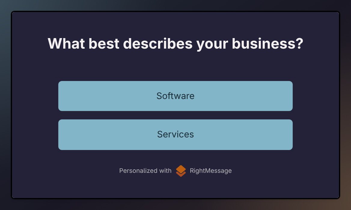 Embedded widget preview showing a business type question
