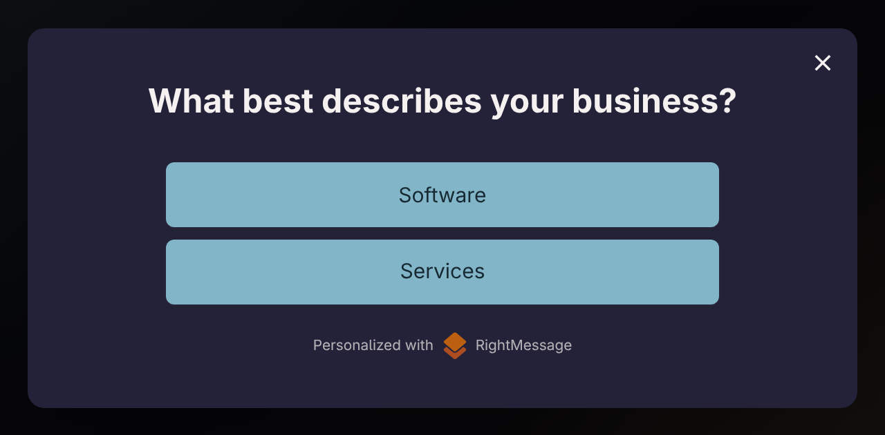popup widget preview showing a business type question