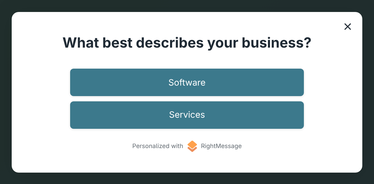popup widget preview showing a business type question