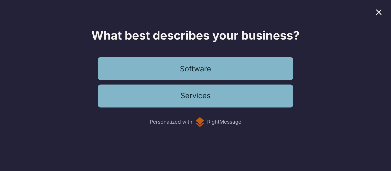 takeover widget preview showing a business type question