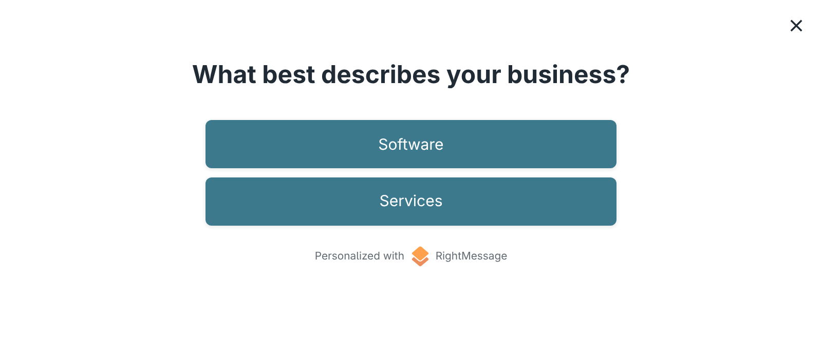 takeover widget preview showing a business type question