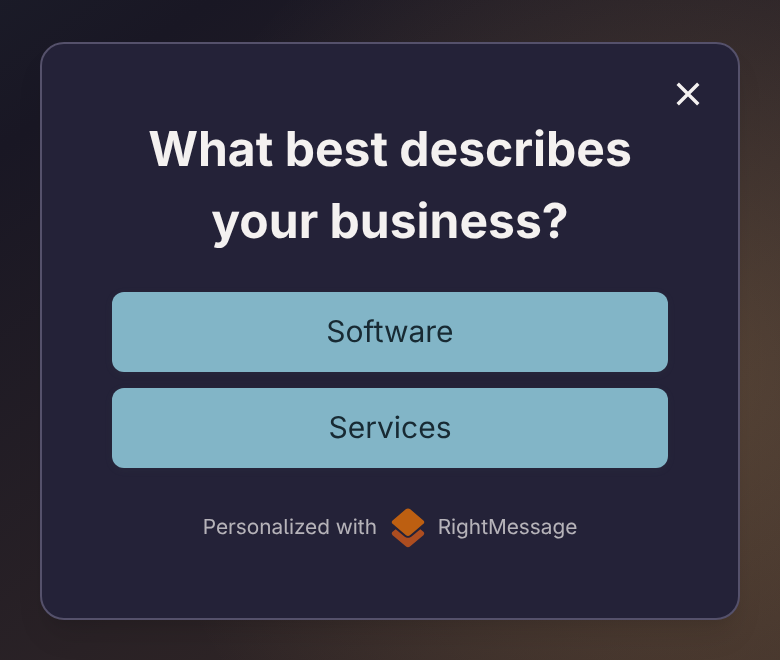 toaster widget preview showing a business type question