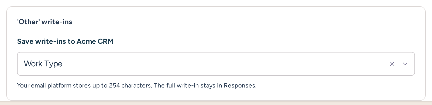 Question sync settings saving 'Other' write-ins to the Work Type field in Acme CRM