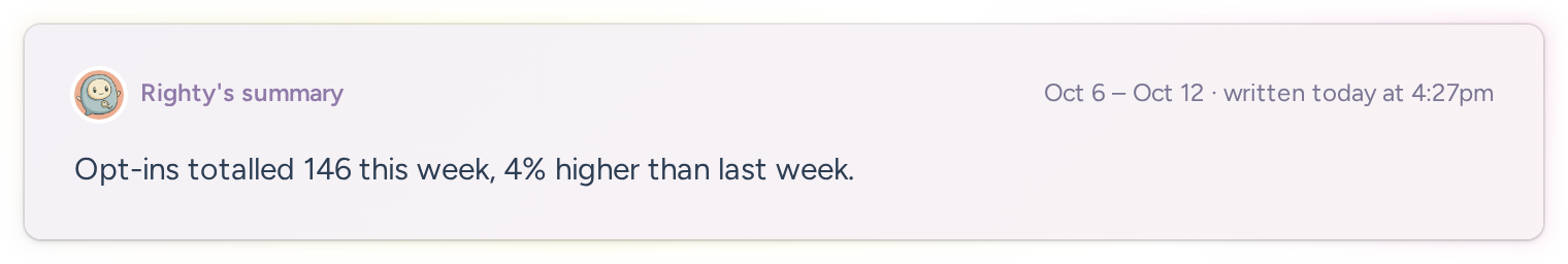 Righty's weekly summary of opt-ins and the change from the previous week