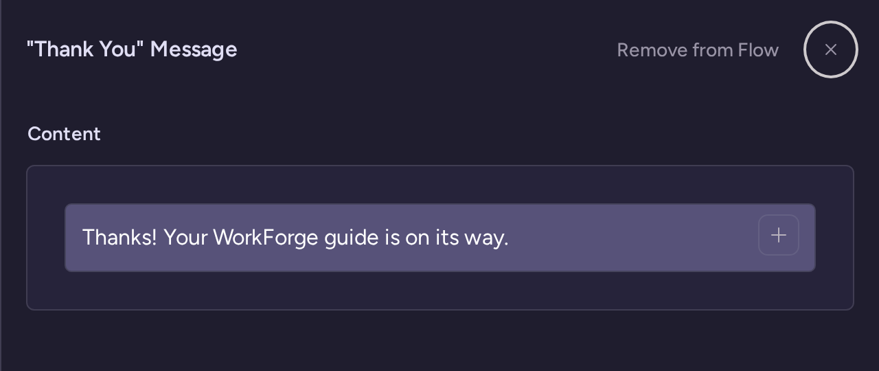 Submit Message editor containing the WorkForge guide confirmation