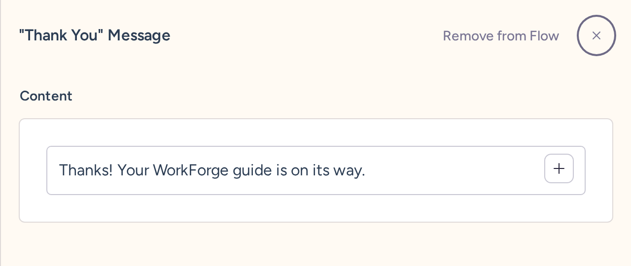 Submit Message editor containing the WorkForge guide confirmation