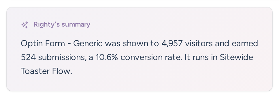 Generic opt-in form summary with views, submissions, conversion rate and the flow using it