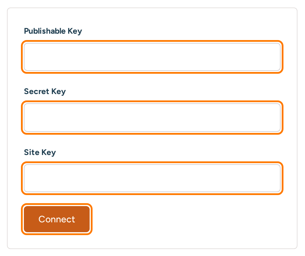 Bento connection form in RightMessage with the Publishable Key, Secret Key and Site Key fields and Connect button highlighted