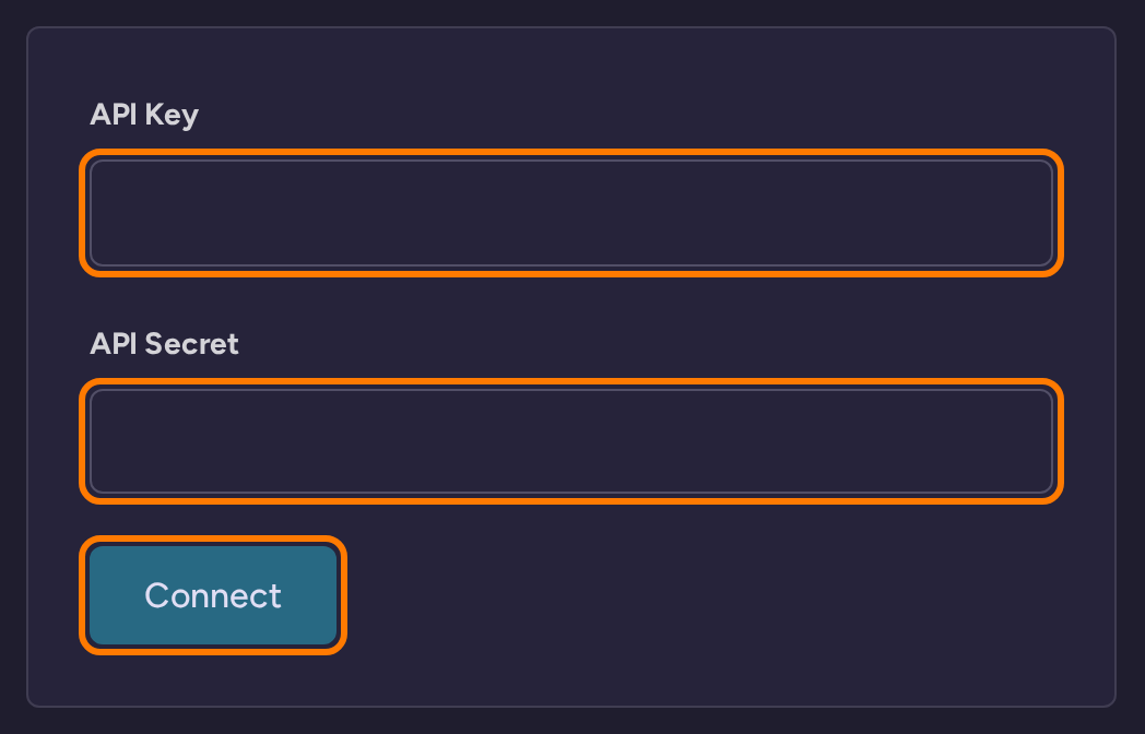 Kit connection form in RightMessage with the API Key and API Secret fields and Connect button highlighted