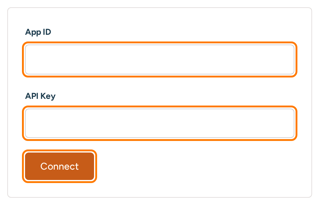 Ontraport connection form in RightMessage with the App ID and API Key fields and Connect button highlighted