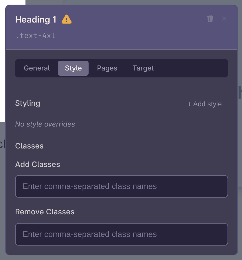 Visual editor Style controls for the WorkForge homepage headline personalization