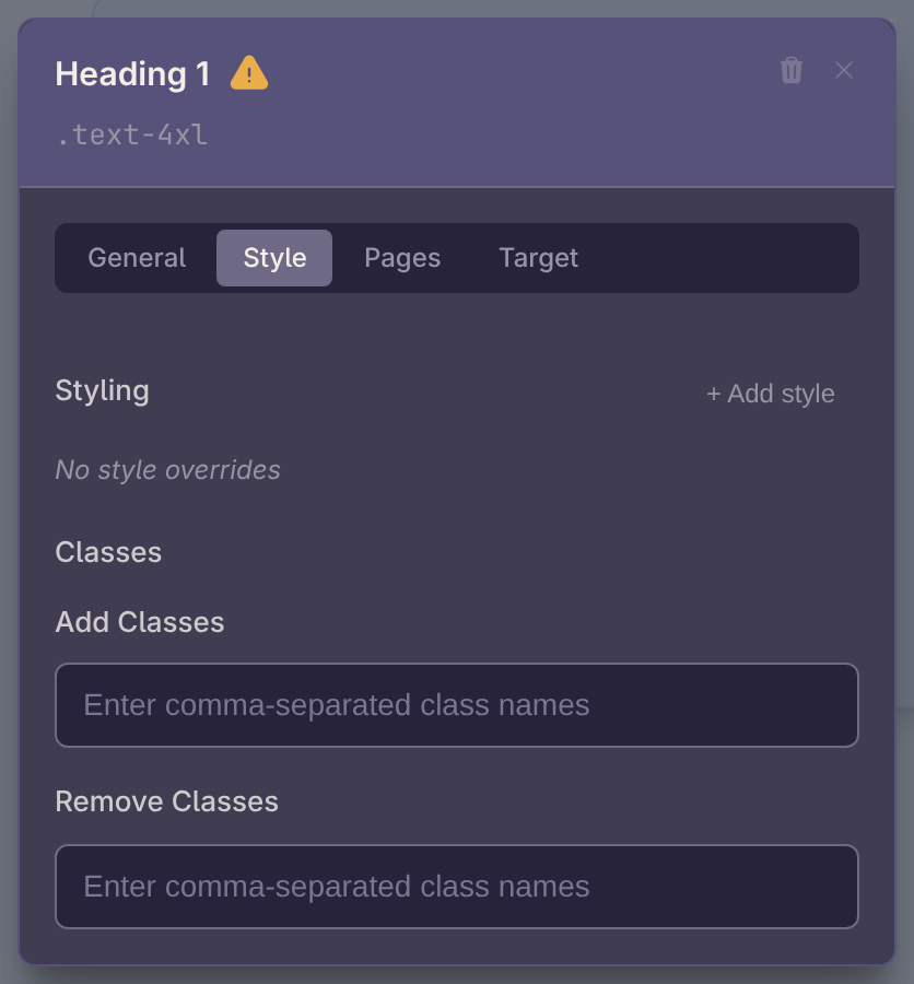 Visual editor Style controls for the WorkForge homepage headline personalization