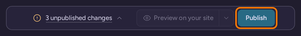 Publish bar with an unpublished conversion goal and the Publish button