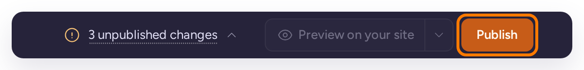 Publish bar with an unpublished conversion goal and the Publish button