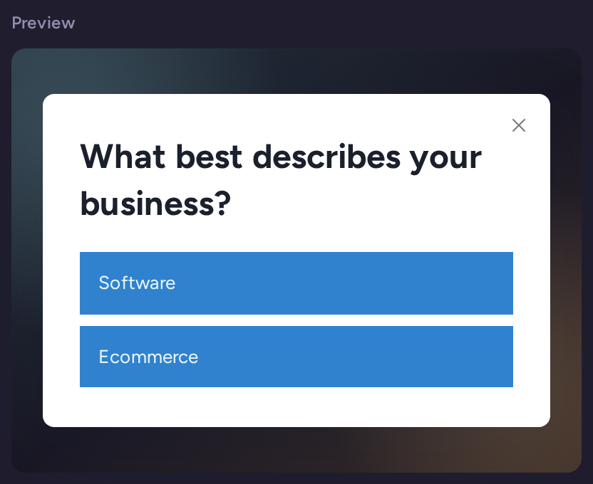 Business Type question preview with Software and Ecommerce answer options