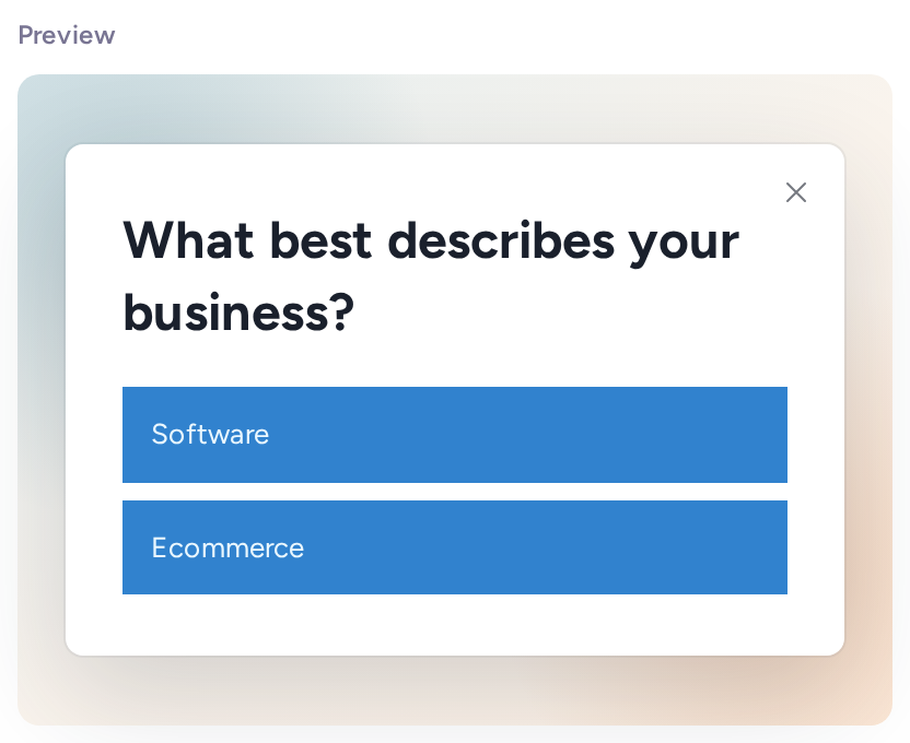 Business Type question preview with Software and Ecommerce answer options
