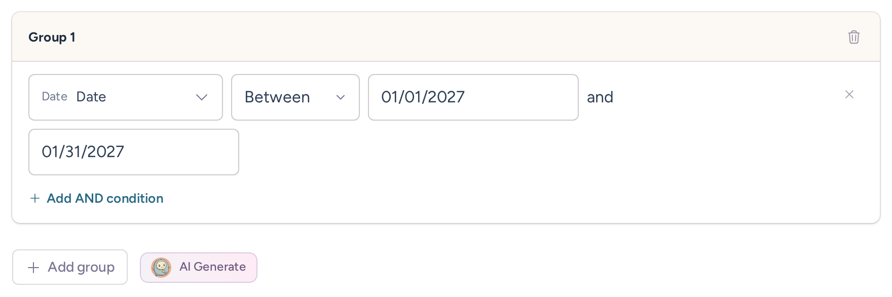 Date condition between January 1 and January 31, 2027