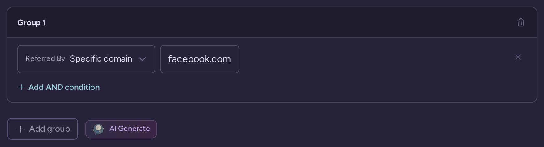 Referral condition matching the facebook.com domain