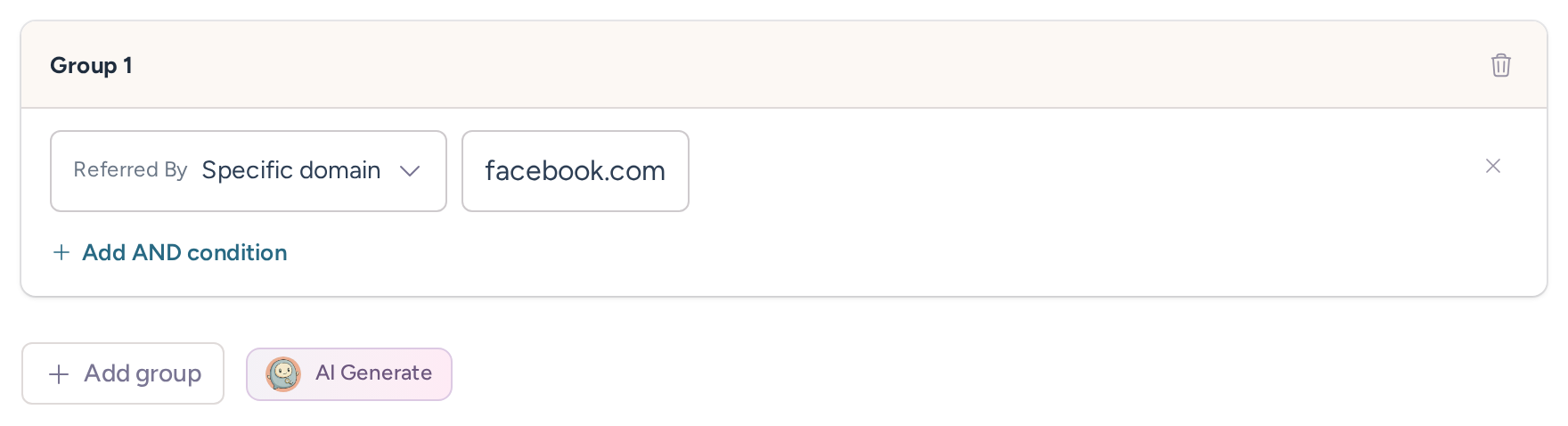 Referral condition matching the facebook.com domain