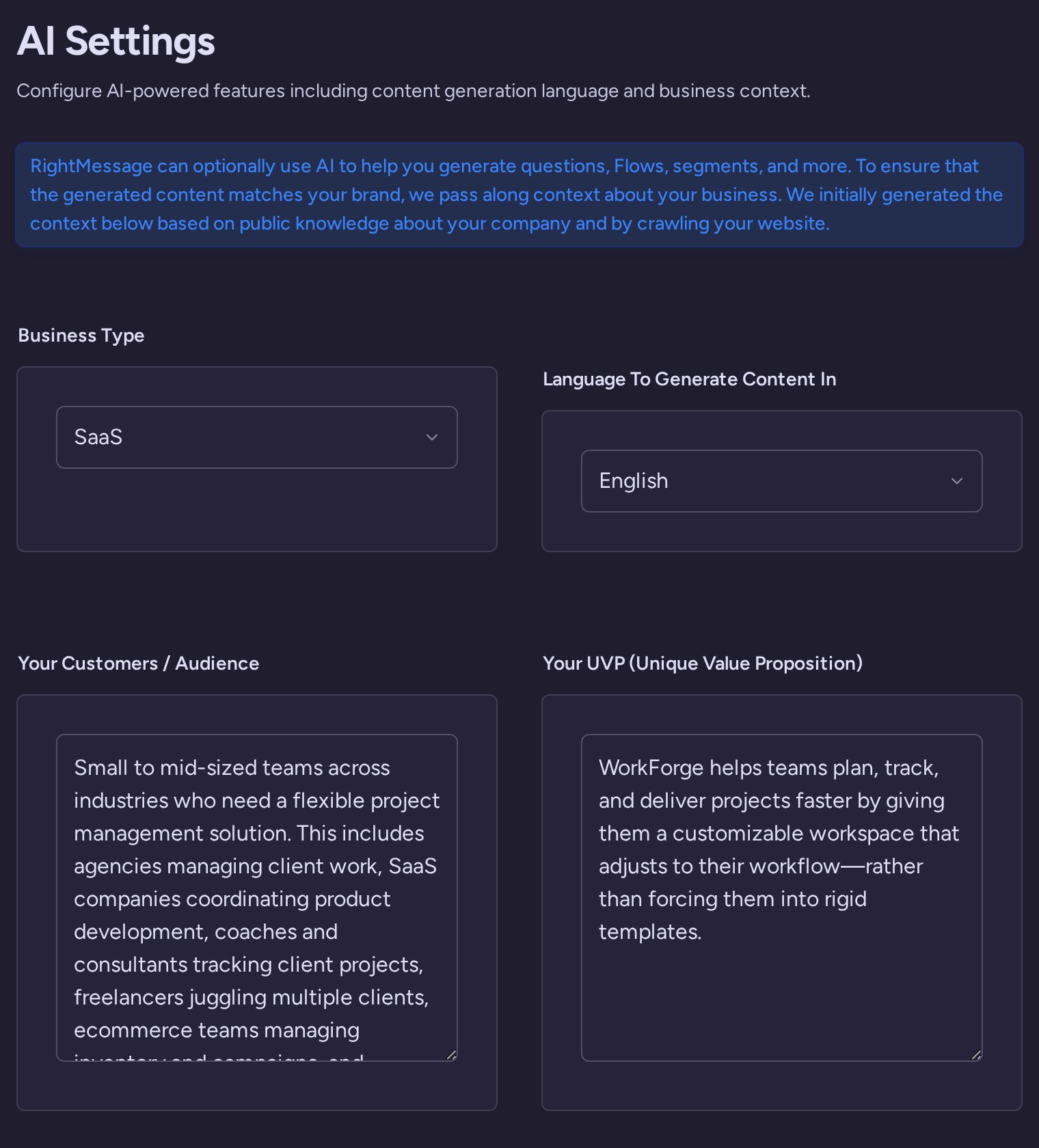 AI settings controlling how Righty assists the project