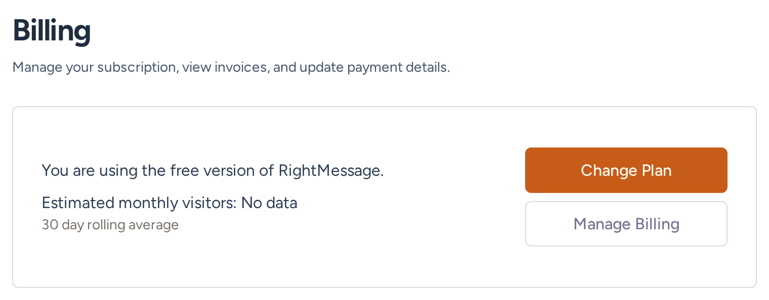 Project billing settings showing the free plan and actions to change plan or manage billing