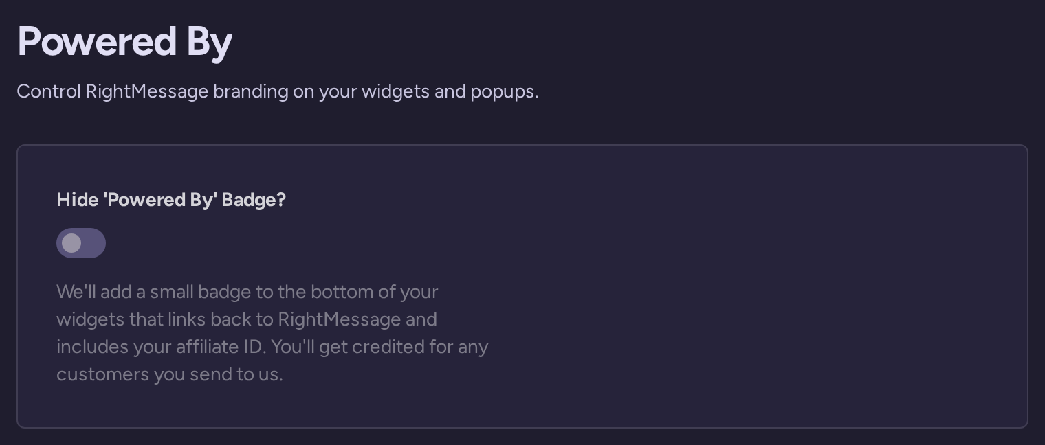 Powered By branding settings for RightMessage widgets