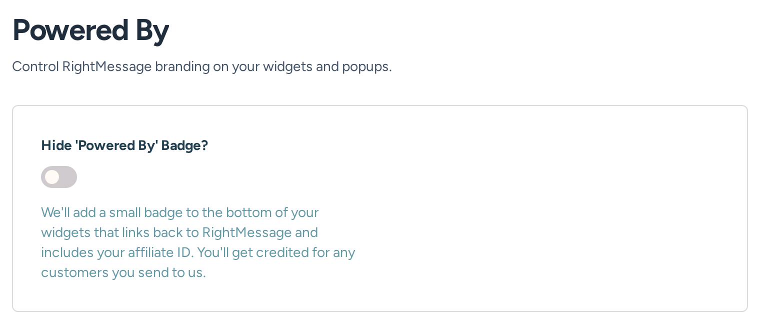 Powered By branding settings for RightMessage widgets