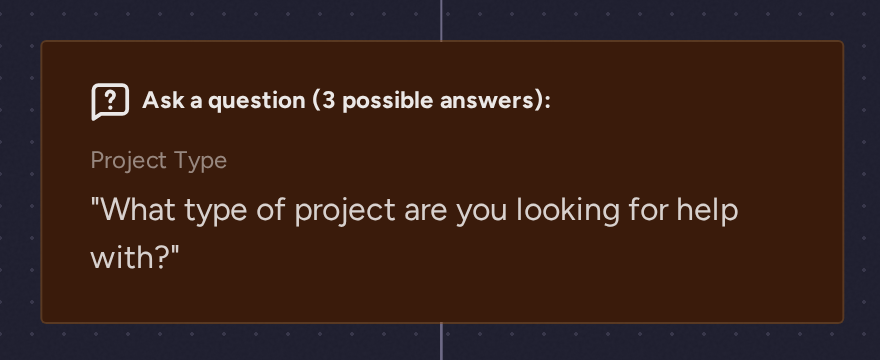 Agency client qualifier project-type question node with three possible answers at 100% canvas zoom