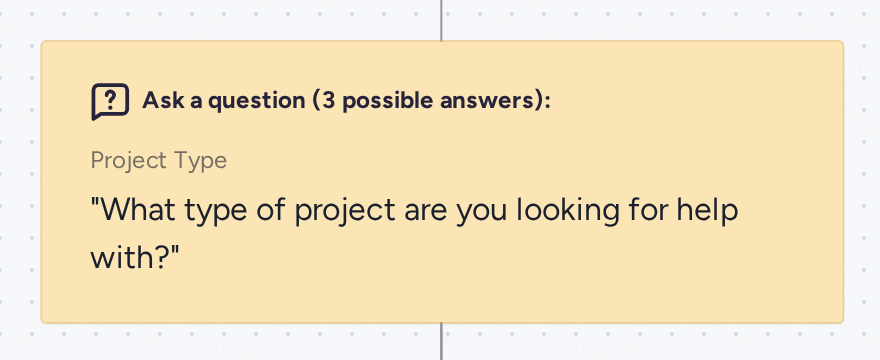 Agency client qualifier project-type question node with three possible answers at 100% canvas zoom
