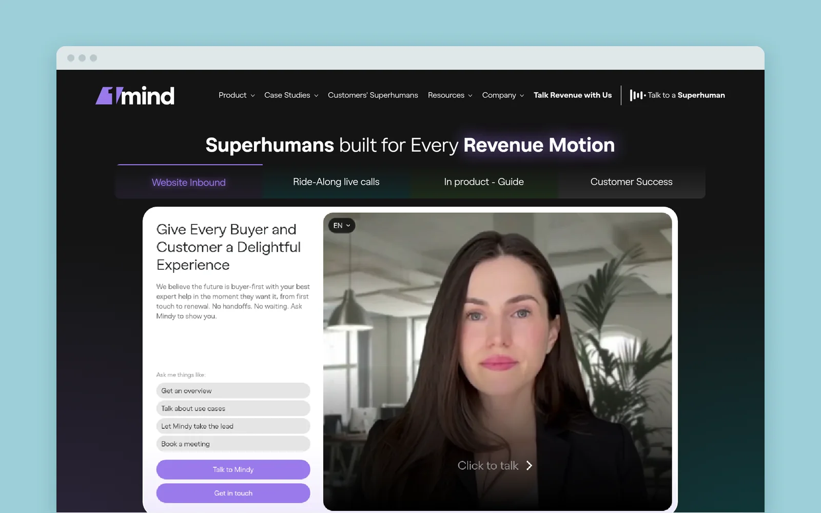 1mind homepage with the headline "Superhumans built for Every Revenue Motion"