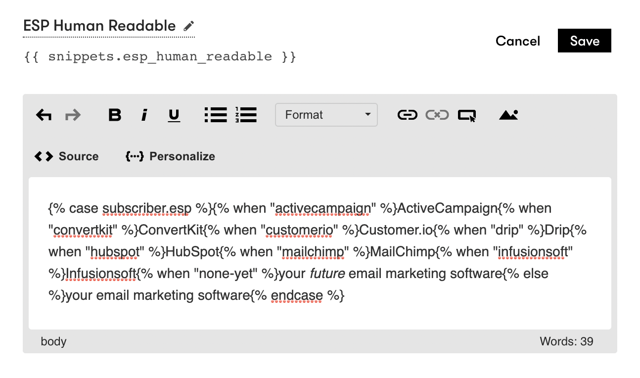The content snippet we use to show someone's email platform