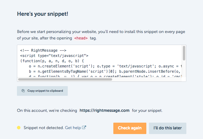 Recheck your RightMessage snippet