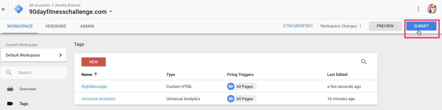 Google Tag Manager - Start the publish process